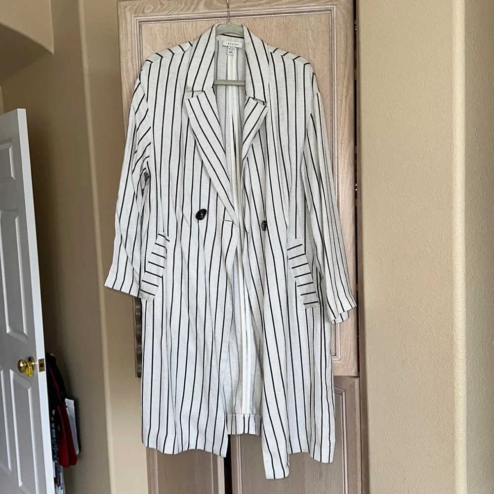 Topshop Striped Trench Coat with Pockets - Picture 2 of 7
